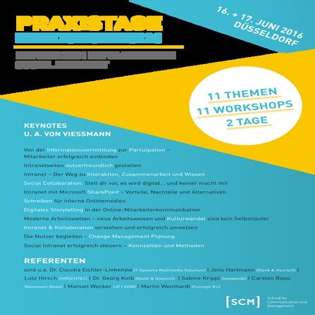 Praxistage Interne Kommunikation 2.0 am 16. und 17. Juni 2016 in Düsseldorf 