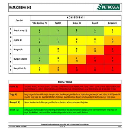 Comprehensive SHE Risk Matrix for Workplace Safety Management | PDF