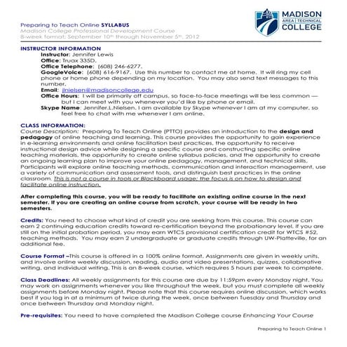 PTTO Syllabus, Fall 2012