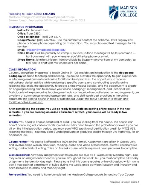 PTTO Syllabus, Fall 2012