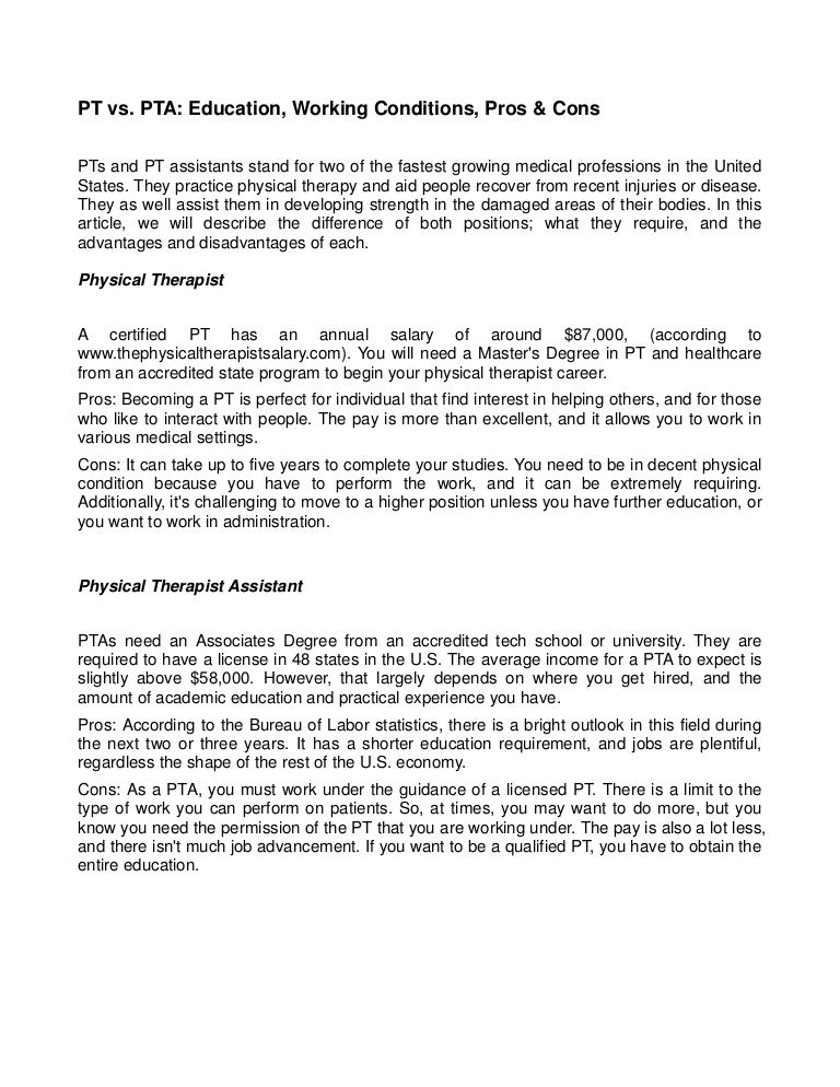 PT vs. PTA Education, Working Conditions, Pros & Cons