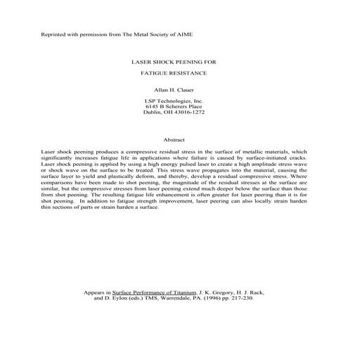 LSP Laser Shock Peening Services