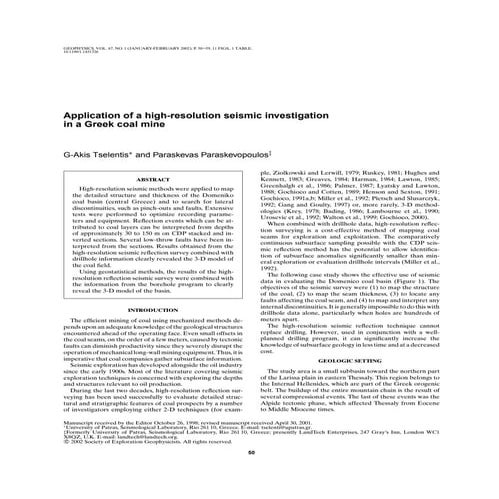 High Resolution Seismic: Coal Mine Fields