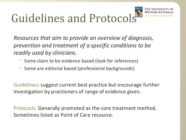 Finding Empirical Evidence C Guidelines And Protocols