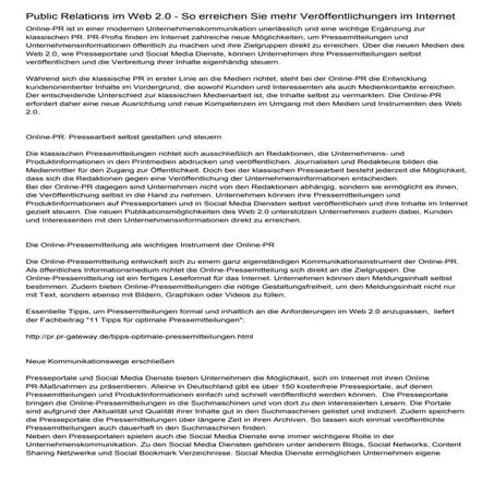 Public Relations im Web 2.0 - So erreichen Sie mehr Veröffentlichungen im Int...