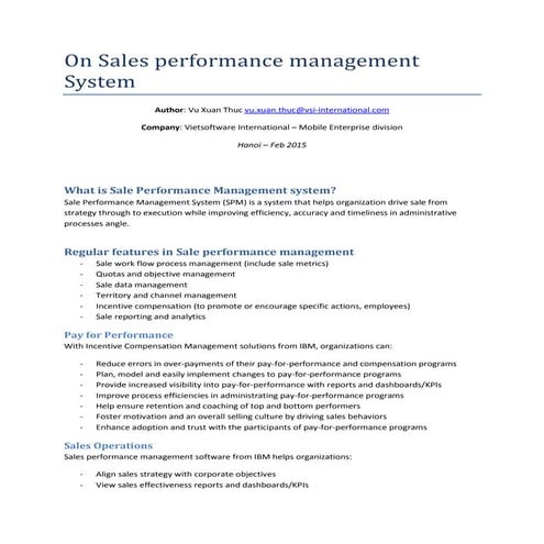 on Sales Performance Management system
