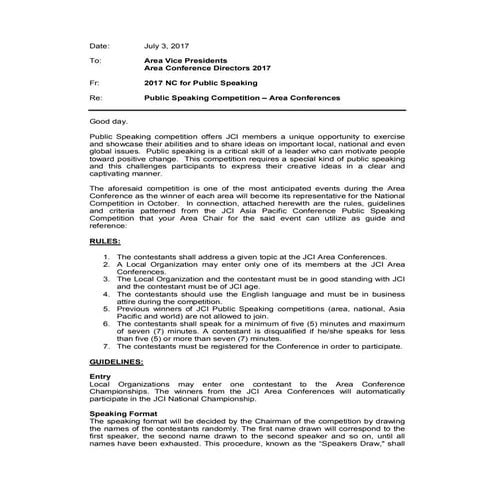 Public Speaking Competition Guidelines 2017 | PDF