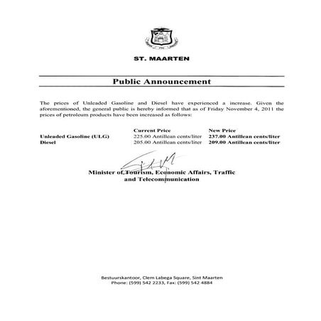 Public announcement november 4, 2011