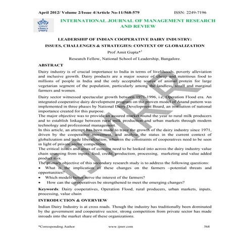  Leadership of indian coop dairy industry