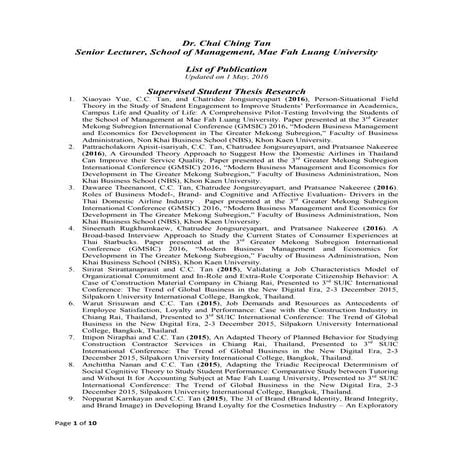 Publication Dr. C.C. Tan, School of Management, Mae Fah Luang University, May 2016