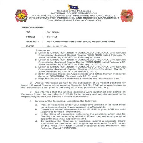 PNP Non-Uniformed Personnel (NUP) Vacant Position | PDF
