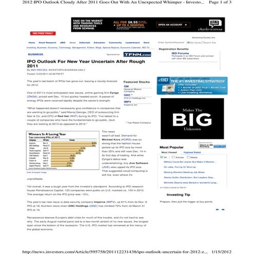 IPO Outlook For New Year Uncertain After Rough 2011