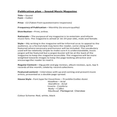 Publication plan – sound music magazine