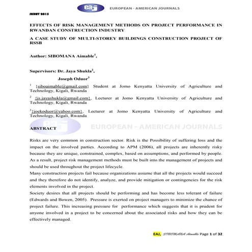 A Study on Risk Assessment in Construction Projects | PDF