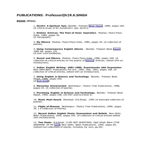 List of Publications: Professor Ram Krishna Singh