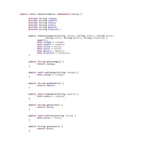 Public class implmusiempres implements musica