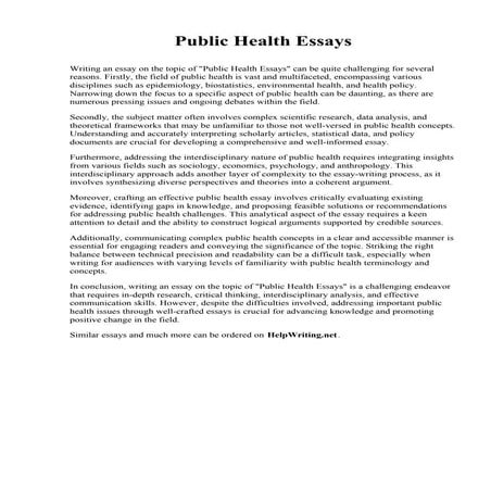 Public Health Essays. California Trinity School of Business