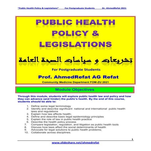 Public health policy and legislations refat2021 | PDF