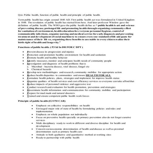 Public health function and principle