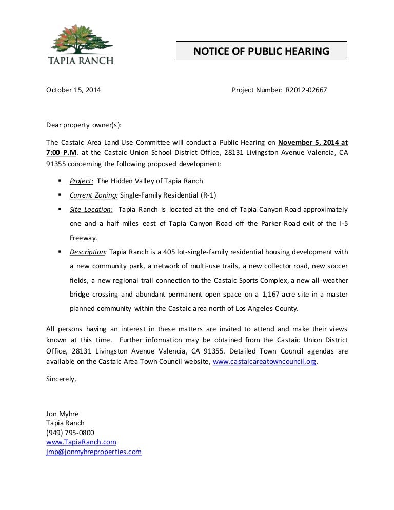 Public Hearing Notice Letter 10 16 14