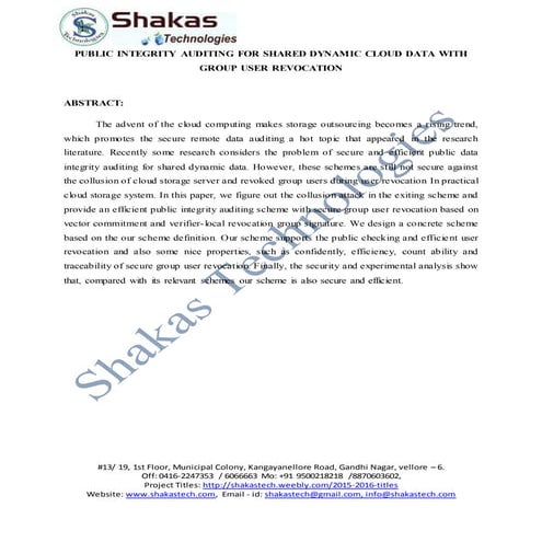 Public integrity auditing for shared dynamic cloud data with group user revoc...