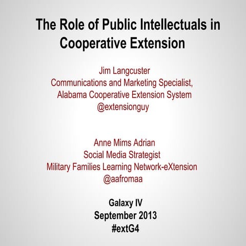 The Role of Public Intellectuals in Cooperative Extension 