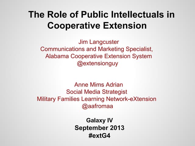 The Role of Public Intellectuals in Cooperative Extension 