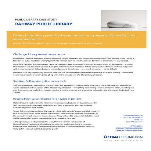 OptimalResume service for public libraries - case study