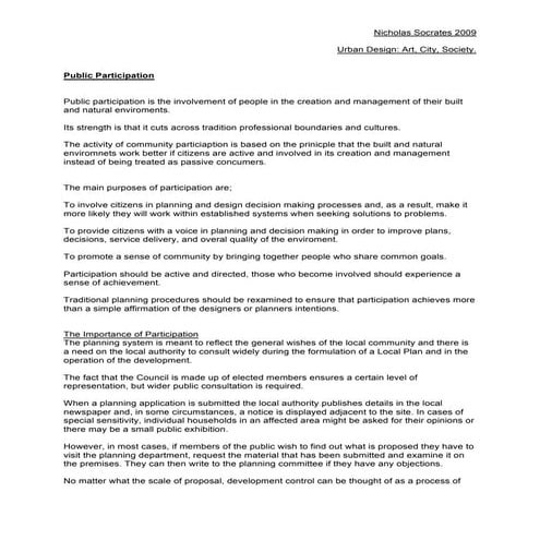 Public Participation in Urban Design and Planning