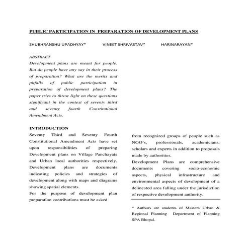 Public Participation in Preparation of Development Plans