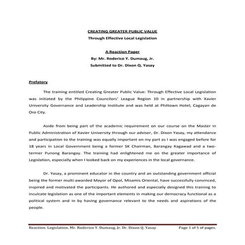 PUBLIC POLICY FORMULATION AND IMPLEMENTATION: REACTION TO SEMINAR | PDF