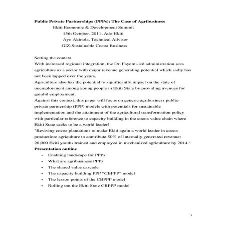 Public Private Partnerships (PPPs): The Case of Agribusiness | PDF