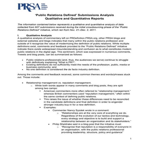 Public Relations Defined Submissions Analysis