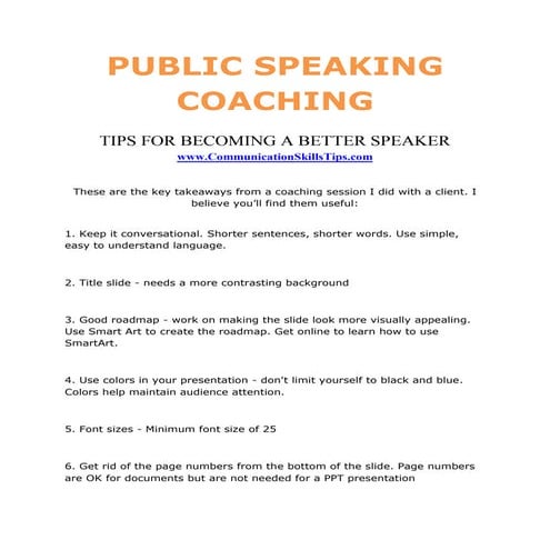 Public speaking coaching