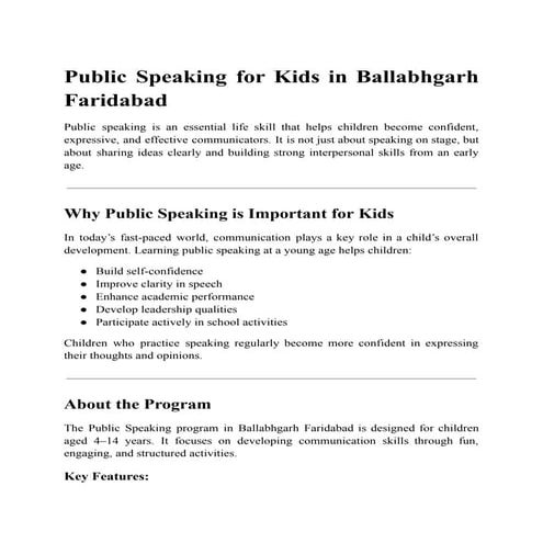 Public Speaking for Kids in India - LearnifyU | PDF