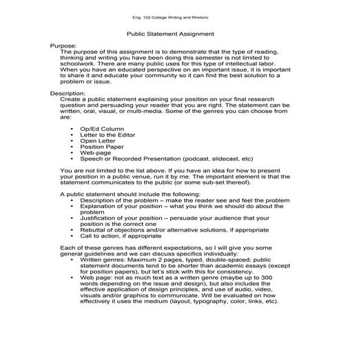 Eng 102H Public statement assignment