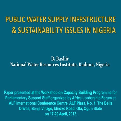 Public water supply infrastructure and sustainability issues in nigeria