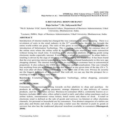 E-RETAILING: BOON OR BANE?