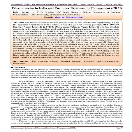 Telecom sector in India and Customer Relationship Management (CRM)