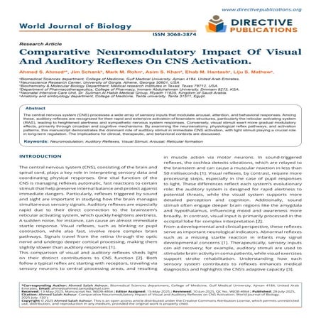 Comparative Neuromodulatory Impact Of Visual And Auditory Reflexes On CNS Act...