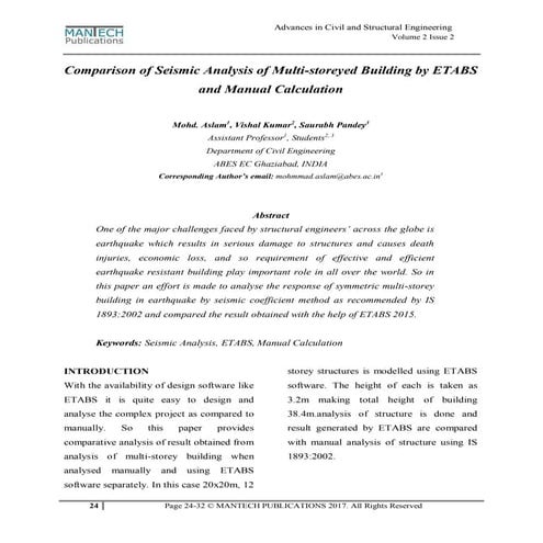  seismic analysis of multistoryed building by ETABS