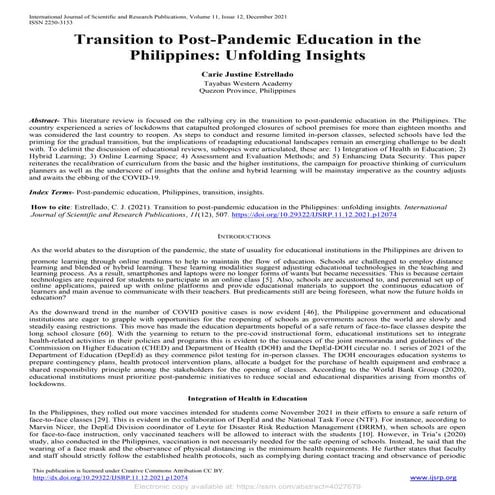 post pandemic education