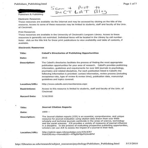 Publishers and Publishing Resources May 2010