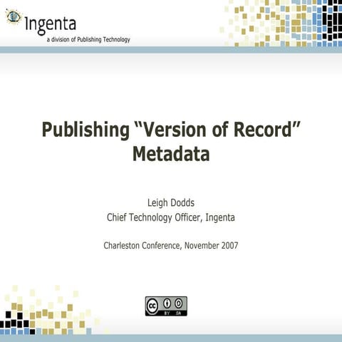 Publishing "Version of Record" Metadata