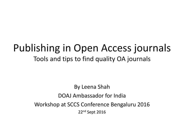 Publishing in open access journals workshop 2016
