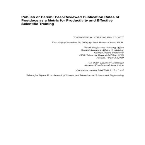 Publishing In The Postdoc Pipeline Rev 010208