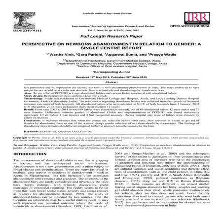 Perspective of New Born abandonment inrelatioship to Gender