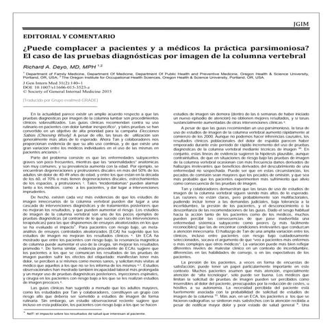 ¿Puede complacer la práctica parsimoniosa a pacientes y médicos¿. deyo. espanol