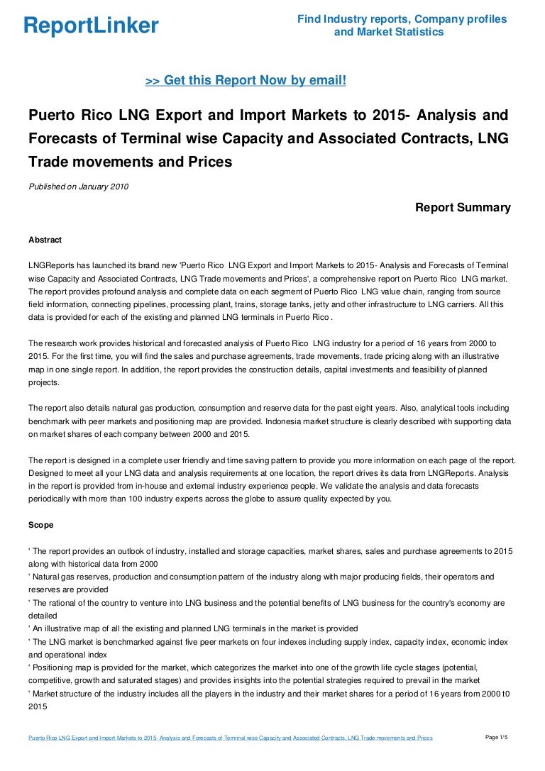 Puerto Rico LNG Export and Import Markets to 2015 Analysis and Forec…