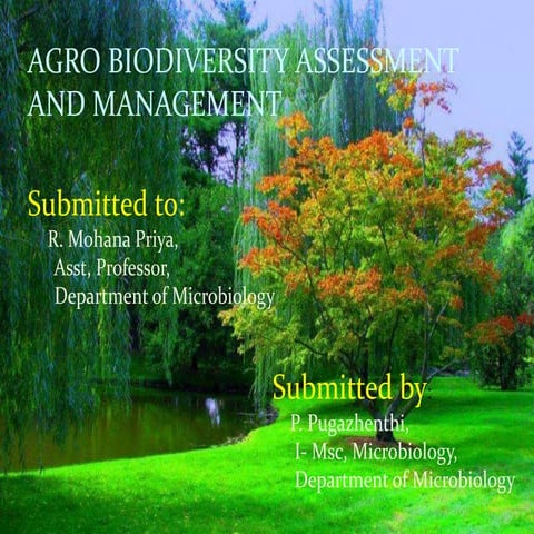 Agro biodiversity assessment and management